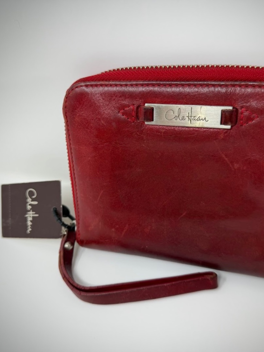 Cole Haan Red Leather Zip Around Wristlet Wallet NWT